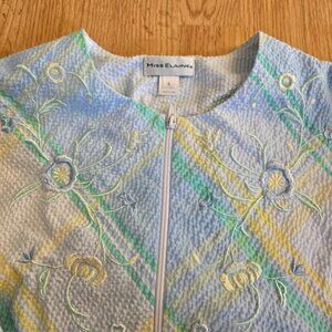 Miss Elaine‎ Pastel Plaid Seersucker Zip Front Housecoat Robe – Small